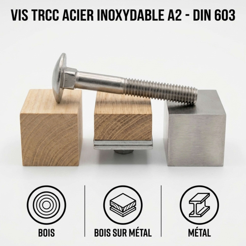 20 Vis tête ronde collet carré DIN603 inox A2 - diamètre 12 mm
