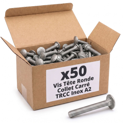 50 Vis tête ronde collet carré DIN603 inox A2 - diamètre 6 mm