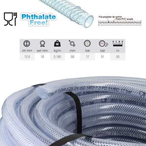 Tuyau flexible aspiration 50m - Tuyau spiralé PVC - Renforcé fil polyester - Tuyau liquide alimentaire - Fabrication française