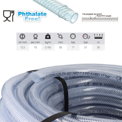 Tuyau flexible aspiration 50m - Tuyau spiralé PVC - Renforcé fil polyester - Tuyau liquide alimentaire - Fabrication française