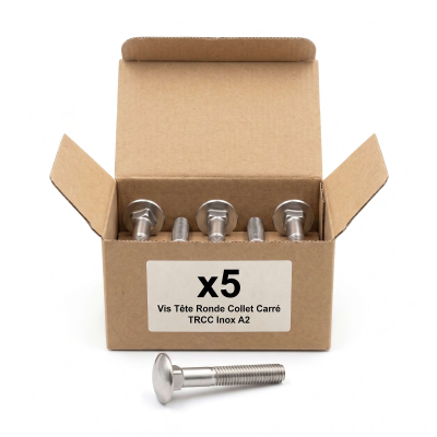 5 Vis tête ronde collet carré DIN603 inox A2 - diamètre 12 mm