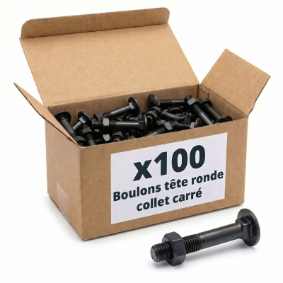 100 Vis tête ronde collet carré zingués Noir - longueur 70 mm