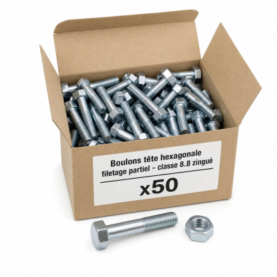 50 Boulons SB 8,8 EN15048 zingués - diamètre 12 mm