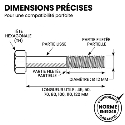 50 Boulons SB 8,8 EN15048 zingués - diamètre 12 mm 2