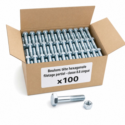 100 Boulons SB 8,8 EN15048 zingués - diamètre 12 mm