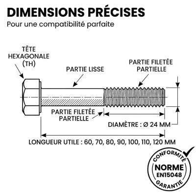10 Boulons SB 8,8 EN15048 zingués - diamètre 24 mm 2