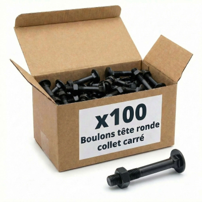 100 Boulons tête ronde collet carré DIN603/555 acier zingués Noir - diamètre 8 mm