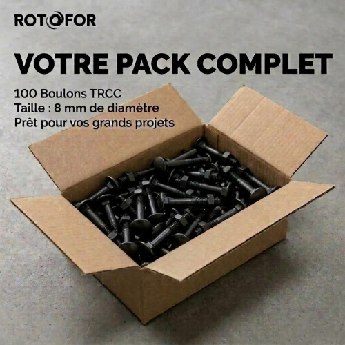 100 Boulons tête ronde collet carré DIN603/555 acier zingués Noir - diamètre 8 mm