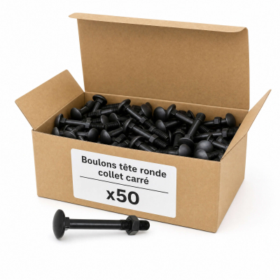 50 Boulons tête ronde collet carré DIN603/555 acier zingués Noir 6.0 X40