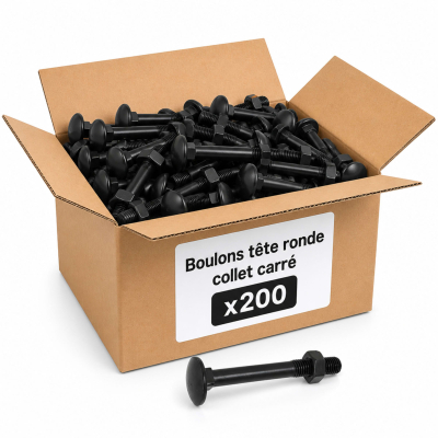 200 Boulons tête ronde collet carré DIN603/555 acier zingués Noir 8.0 X30