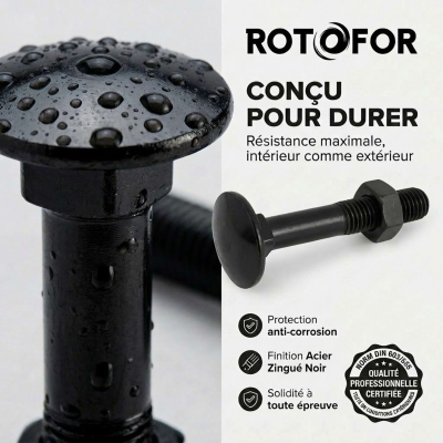 200 Boulons tête ronde collet carré DIN603/555 acier zingués Noir 8.0 X30