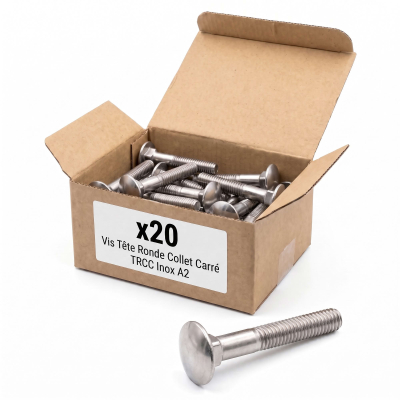 20 Vis tête ronde collet carré DIN603 inox A2 - diamètre 8 mm