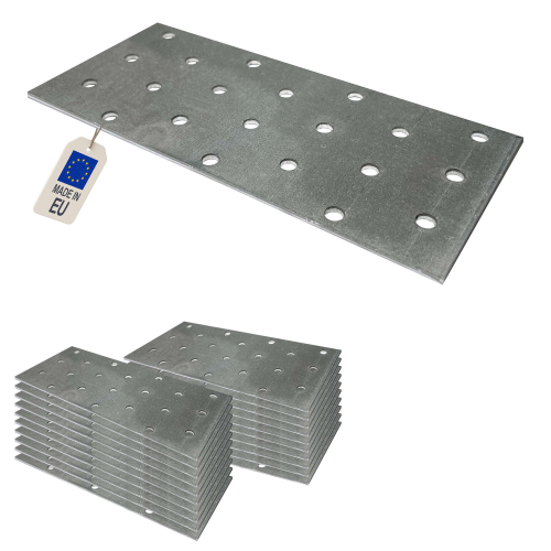 20 plaques d'assemblage perforées - Connecteurs bois - Acier galvanisé - 160x60 mm - Epaisseur 2 mm - Fabrication européenne