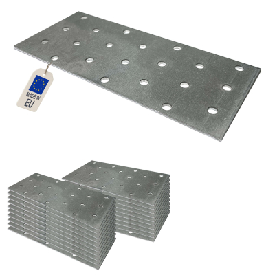 20 plaques d'assemblage perforées - Connecteurs bois - Acier galvanisé - 160x60 mm - Epaisseur 2 mm - Fabrication européenne