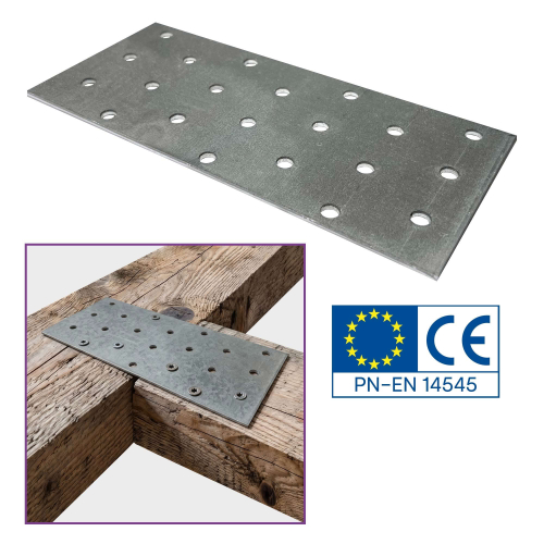 20 plaques d'assemblage perforées - Connecteurs bois - Acier galvanisé - 160x60 mm - Epaisseur 2 mm - Fabrication européenne