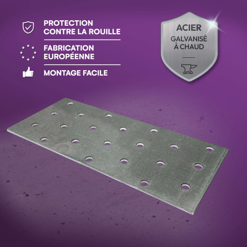 20 plaques d'assemblage perforées - Connecteurs bois - Acier galvanisé - 160x60 mm - Epaisseur 2 mm - Fabrication européenne