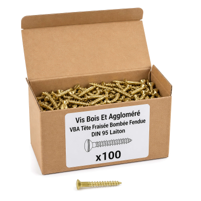 100 vis bois tête fraisée bombée fendue DIN95 laiton 3.0 x 25