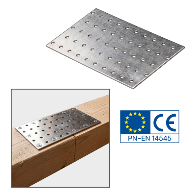 10 plaques d'assemblage perforées - Connecteurs bois - Acier galvanisé - 200x100 mm - Epaisseur 2 mm - Fabrication européenne