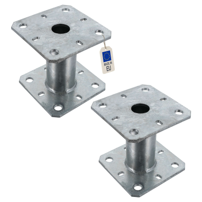 2 Embases pied de poteau - Platine 100x100mm - Diamètre 40mm - Acier galvanisé à chaud - Ht 100mm - Fabrication Europe
