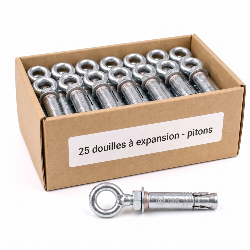 Lot de 25 Douilles à Expansion avec Piton en Acier Zingué Blanc - Fixation Lourde