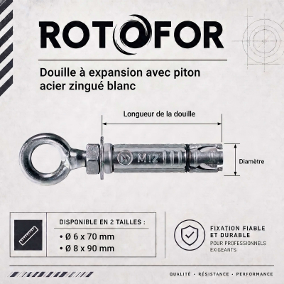 Lot de 25 Douilles à Expansion avec Piton en Acier Zingué Blanc - Fixation Lourde 2