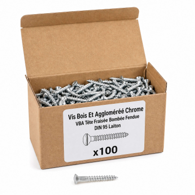 100 Vis Bois tête fraisée bombée fendue DIN95 Laiton Chrome - diamètre 4 mm