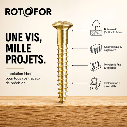 100 Vis Bois tête fraisée bombée fendue DIN95 Laiton - diamètre 4 mm