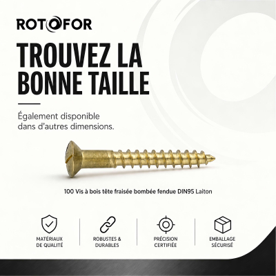 100 Vis Bois tête fraisée bombée fendue DIN95 Laiton - diamètre 4 mm