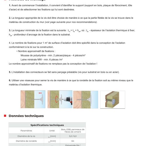 100 rondelles d'isolations KC D. 90 mm pour vis VBF ou cheville NFA - KC90 - Alsafix