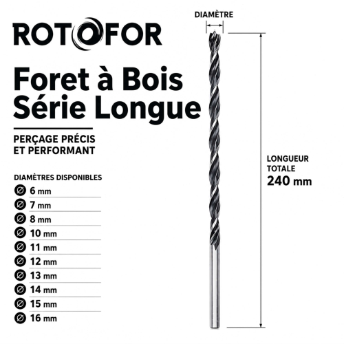Forets à Bois Série longue longueur 240 mm