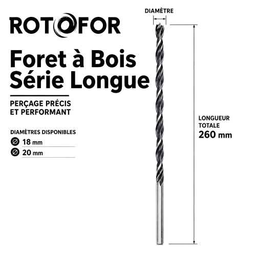 Forets à Bois Série longue longueur 260 mm