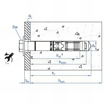 15 chevilles de sécurité M12 x 200 - D. 18 mm pour charges lourdes sur béton, homologuée ATE option 1, hexagonale, zingué 2