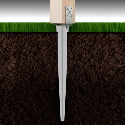 Pied de poteau en U zingué à enfoncer - Largeur réglable de 0 à 120 mm - 0-120 x 65 x 700 x 2,0 mm