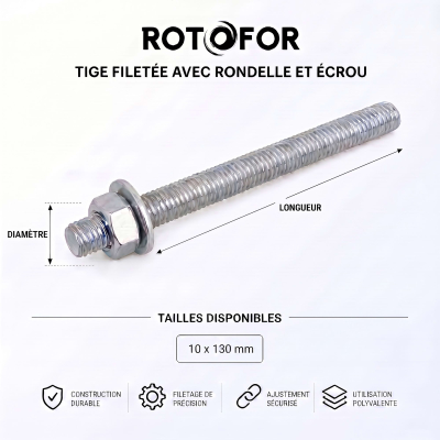 12 tiges pour scellement chimique 5.8 acier Zn - 10 x 130 + écrou + rondelle 2