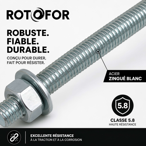 4 tiges pour scellement chimique 5.8 acier Zn - 12 X 115 + écrou + rondelle