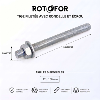 10 Tiges pour Scellement Chimique 5.8 acier Zn - 12 x 160 mm - écrous + Rondelle 2