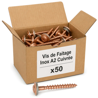 50 Vis de Faitage Inox A2 Cuivree + rondelle EPDM 20mm - 4.5 X 55 mm