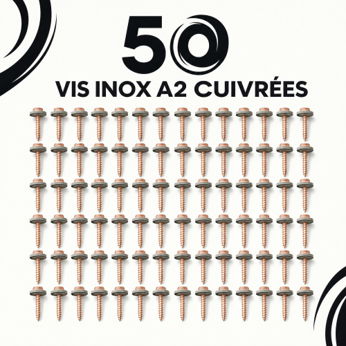 50 vis de faîtage en inox A2 finition cuivrée avec rondelle EPDM de longueur de 15 à 20 mm - diamètre 15 mm
