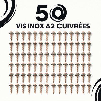 50 vis de faîtage en inox A2 finition cuivrée avec rondelle EPDM de longueur de 15 à 20 mm - diamètre 15 mm