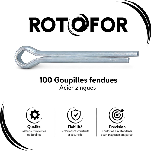 100 Goupilles fendues Acier zingués DIN94 - diamètre 8 mm