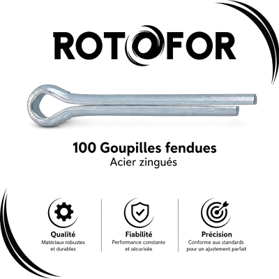 100 Goupilles fendues Acier zingués DIN94 - diamètre 8 mm