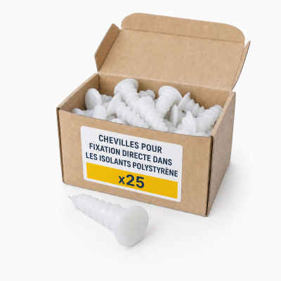 25 Chevilles pour fixation directe dans les isolants polystyrène - D. 23 x 50 mm - Empreinte Embout PH3