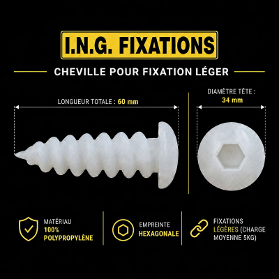 25 Chevilles pour fixation directe dans les isolants polystyrène - D. 34 x 60 mm - Embout TH10 2