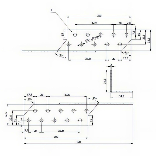 Patte de solivage galvanisé - Droite - 32 x 170 x 2,0 mm - Droite