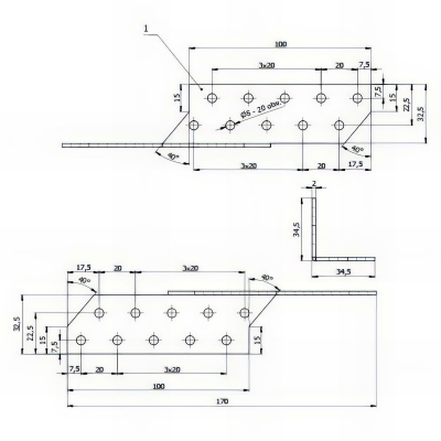 Patte de solivage galvanisé - Droite - 32 x 170 x 2,0 mm - Droite