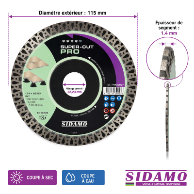 Disque diamant PRO CÉRAM D. 115 x 22,23 x H 10 mm Grès céram / dalle - 11130027 - Sidamo 2