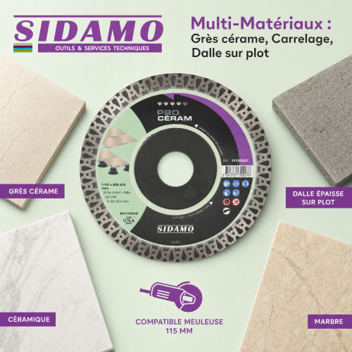 Disque diamant PRO CÉRAM D. 115 x 22,23 x H 10 mm Grès céram / dalle - 11130027 - Sidamo