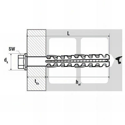 8 chevilles parpaing longue expansion tirefond TH à embase - 12 x 130 mm