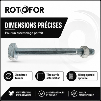 50 Boulons Charpente tête carrée Z, - Ecrous diamètre 14 mm 2