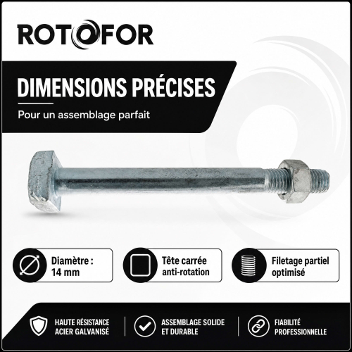 50 Boulons Charpente tête carrée Z, - Ecrous diamètre 14 mm